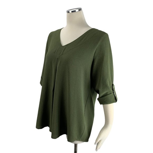Lee's Closet Medium Blouse Khaki Green - Picture 2 of 6